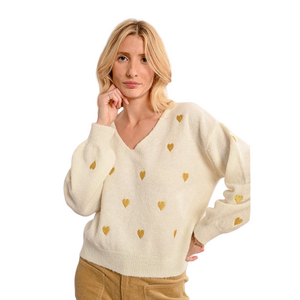 Holly Bracken French Wool Cream Sweater w/ Gold Hearts – Size M